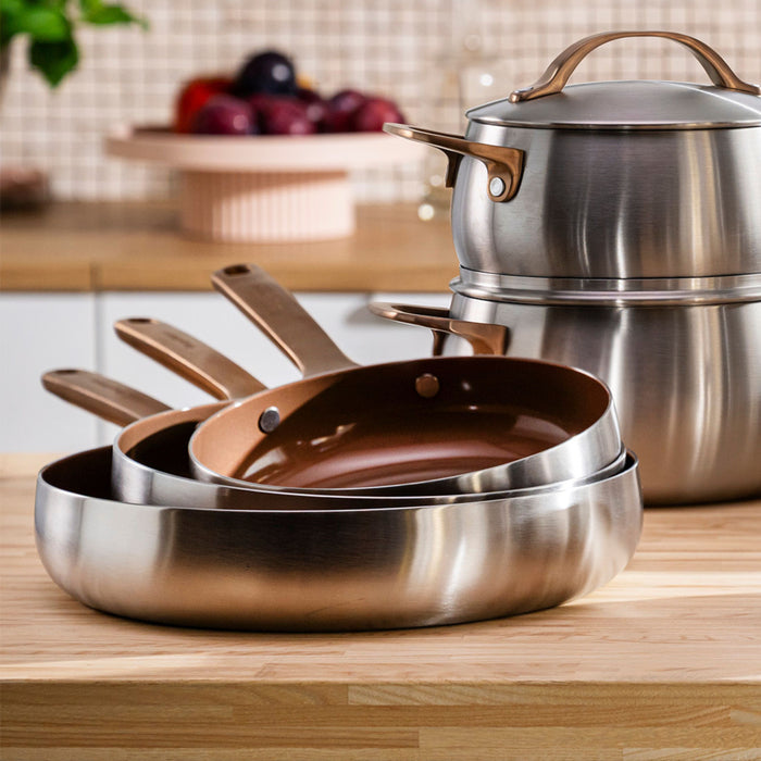 Image 6 of Belly Tri-Ply 18/10 Stainless Steel Nonstick Ceramic 11" Fry Pan, Warm Blush