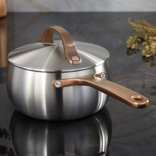 Image 1 of Belly Tri-Ply 18/10 Stainless Steel 6" Saucepan with Lid, Warm Blush