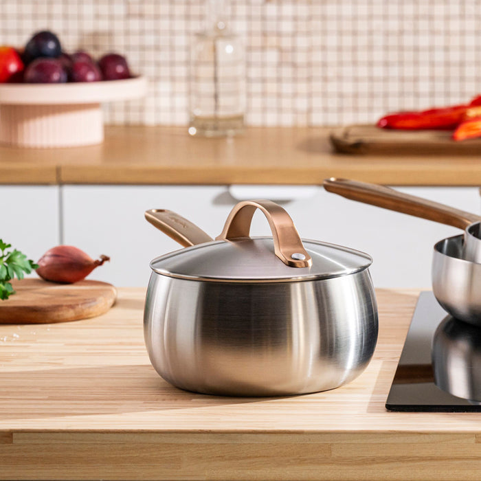 Image 4 of Belly Tri-Ply 18/10 Stainless Steel 6" Saucepan with Lid, Warm Blush