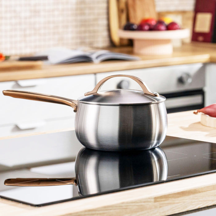 Image 7 of Belly Tri-Ply 18/10 Stainless Steel 6" Saucepan with Lid, Warm Blush