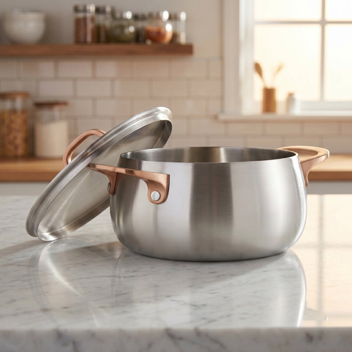 Image 2 of Belly Tri-Ply 18/10 Stainless Steel 7" Stockpot 3qt. with Lid, Warm Blush