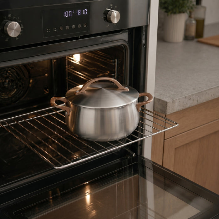 Image 3 of Belly Tri-Ply 18/10 Stainless Steel 8" Stockpot 4qt. with Lid, Warm Blush