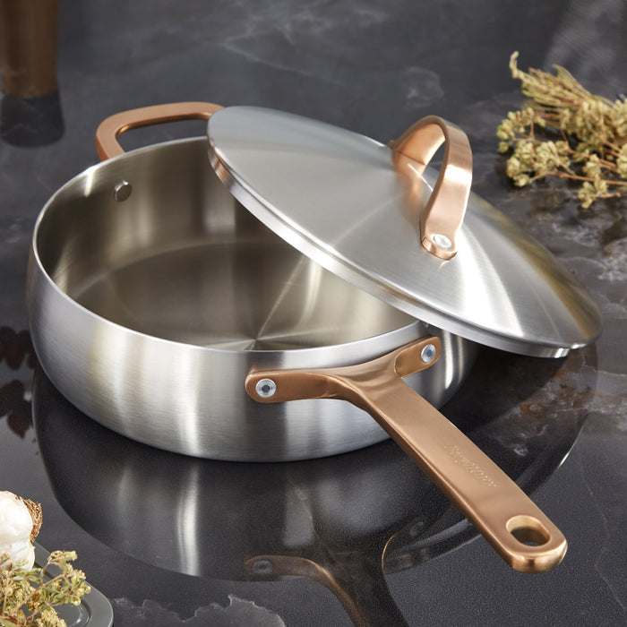 Image 1 of Belly Tri-Ply 18/10 Stainless Steel 9.5" Saute Pan 3qt. with Lid, Warm Blush