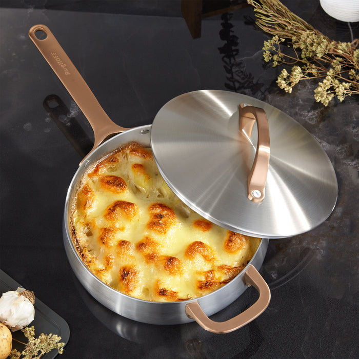 Image 2 of Belly Tri-Ply 18/10 Stainless Steel 9.5" Saute Pan 3qt. with Lid, Warm Blush