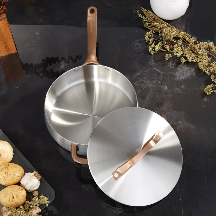 Image 5 of Belly Tri-Ply 18/10 Stainless Steel 9.5" Saute Pan 3qt. with Lid, Warm Blush