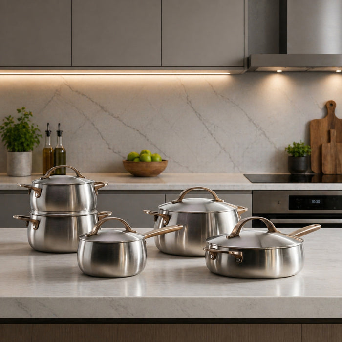 Image 6 of Belly Tri-Ply 18/10 Stainless Steel 9.5" Saute Pan 3qt. with Lid, Warm Blush