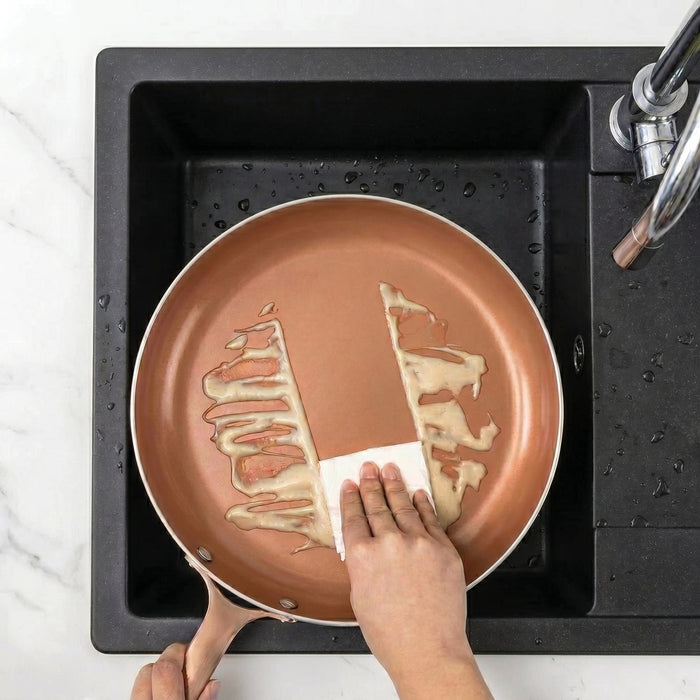 Image 6 of Belly Tri-Ply 2pc 18/10 Stainless Steel Nonstick Ceramic Fry Pan Set, Warm Blush