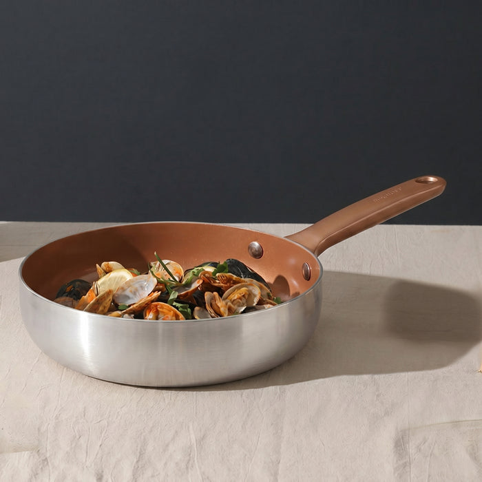 Image 8 of Belly Tri-Ply 2pc 18/10 Stainless Steel Nonstick Ceramic Fry Pan Set, Warm Blush