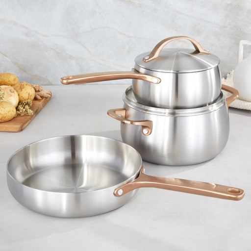 Image 2 of Belly Tri-Ply 5pc 18/10 Stainless Steel Cookware Set with Lids, Warm Blush