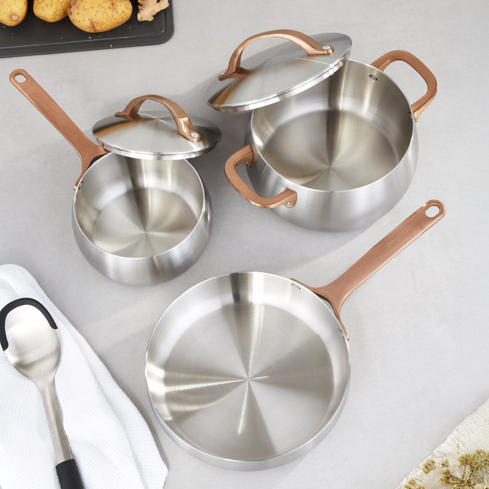 Image 8 of Belly Tri-Ply 5pc 18/10 Stainless Steel Cookware Set with Lids, Warm Blush