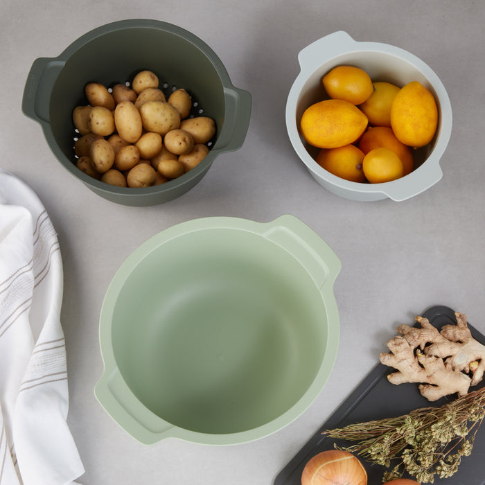 Image 7 of Nommie 3Pc Mixing Bowls and Colander Set, Green