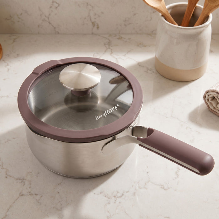 BergHOFF Elements 18/10 Stainless Steel 6.25" Saucepan 1.5qt. with Glass Lid, Purple