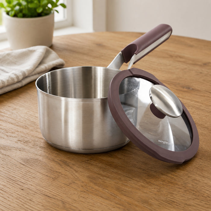 BergHOFF Elements 18/10 Stainless Steel 6.25" Saucepan 1.5qt. with Glass Lid, Purple