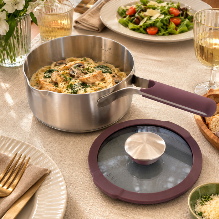 BergHOFF Elements 18/10 Stainless Steel 6.25" Saucepan 1.5qt. with Glass Lid, Purple