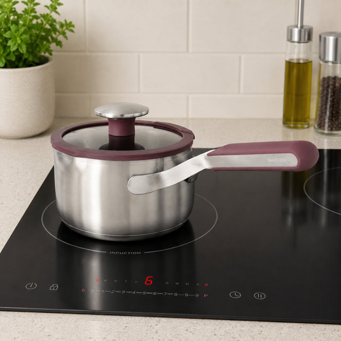 BergHOFF Elements 18/10 Stainless Steel 6.25" Saucepan 1.5qt. with Glass Lid, Purple