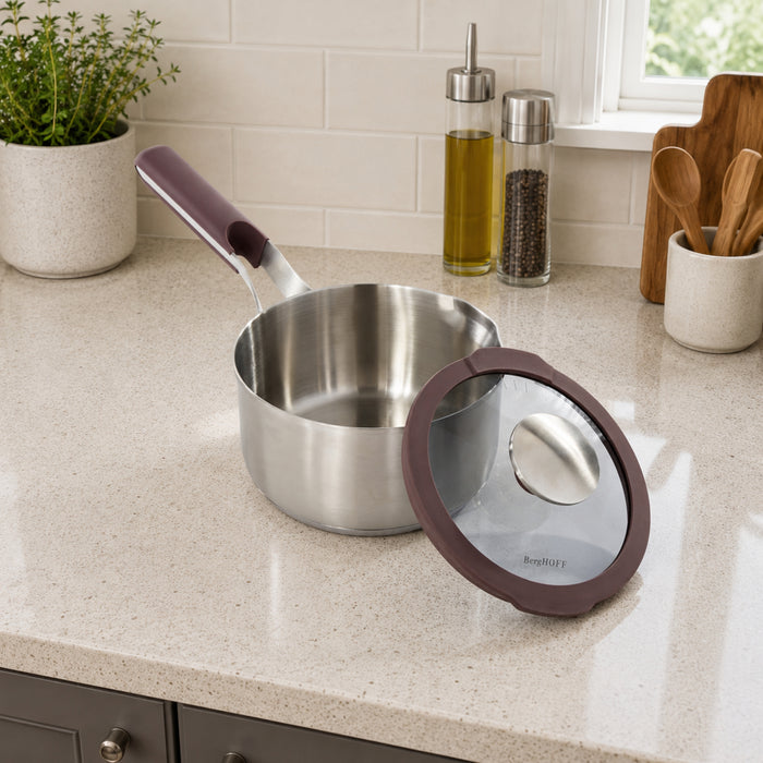 BergHOFF Elements 18/10 Stainless Steel 6.25" Saucepan 1.5qt. with Glass Lid, Purple