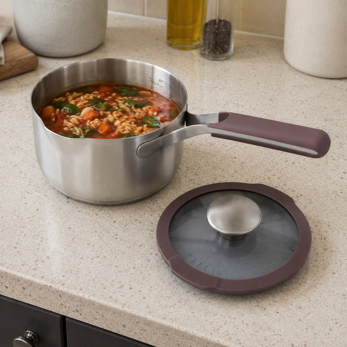 BergHOFF Elements 18/10 Stainless Steel 6.25" Saucepan 1.5qt. with Glass Lid, Purple