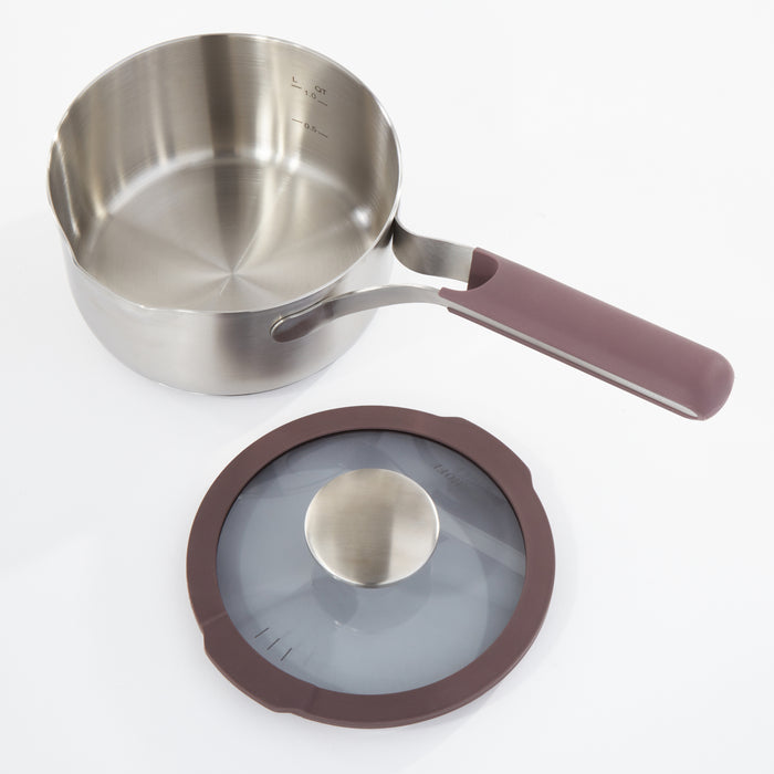 BergHOFF Elements 18/10 Stainless Steel 6.25" Saucepan 1.5qt. with Glass Lid, Purple