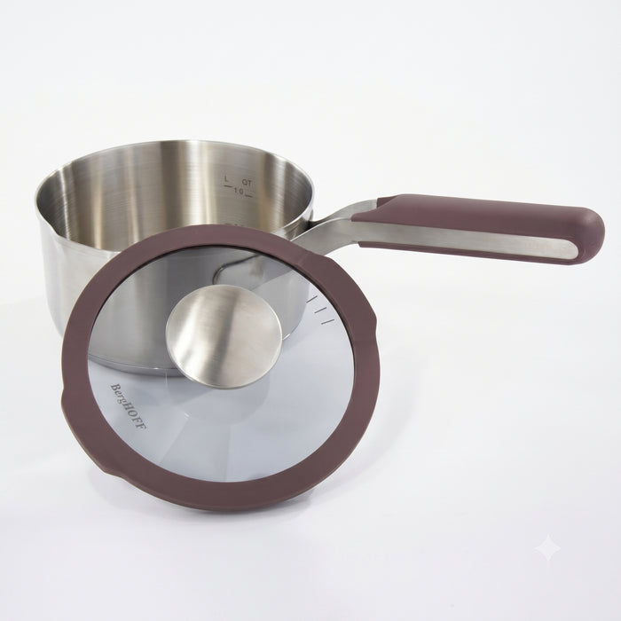 BergHOFF Elements 18/10 Stainless Steel 6.25" Saucepan 1.5qt. with Glass Lid, Purple