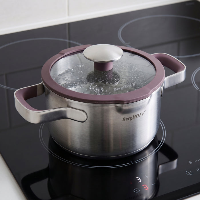 BergHOFF Elements 18/10 Stainless Steel 7" Stockpot 2qt. with Glass Lid, Purple