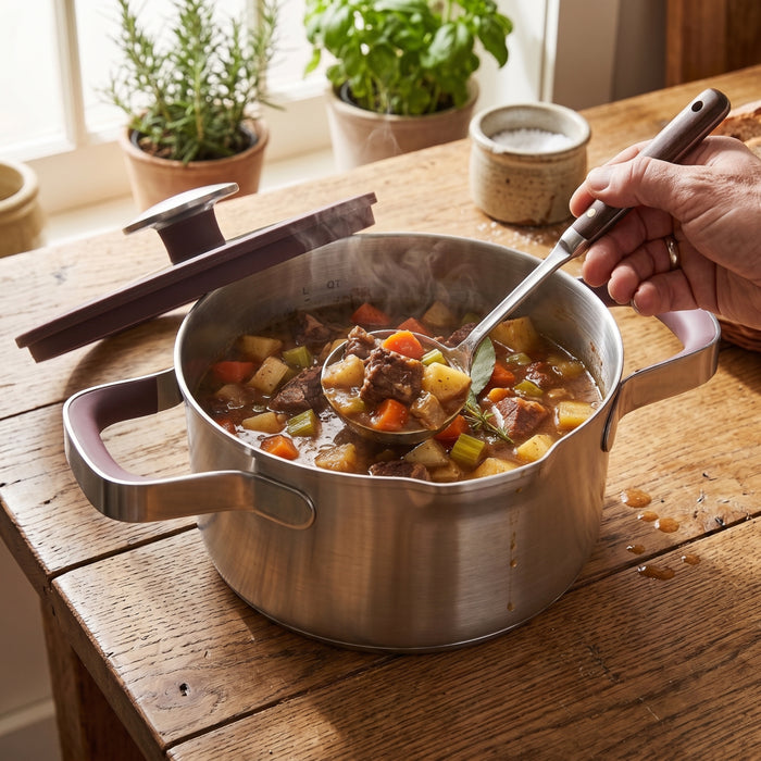 BergHOFF Elements 18/10 Stainless Steel 7" Stockpot 2qt. with Glass Lid, Purple