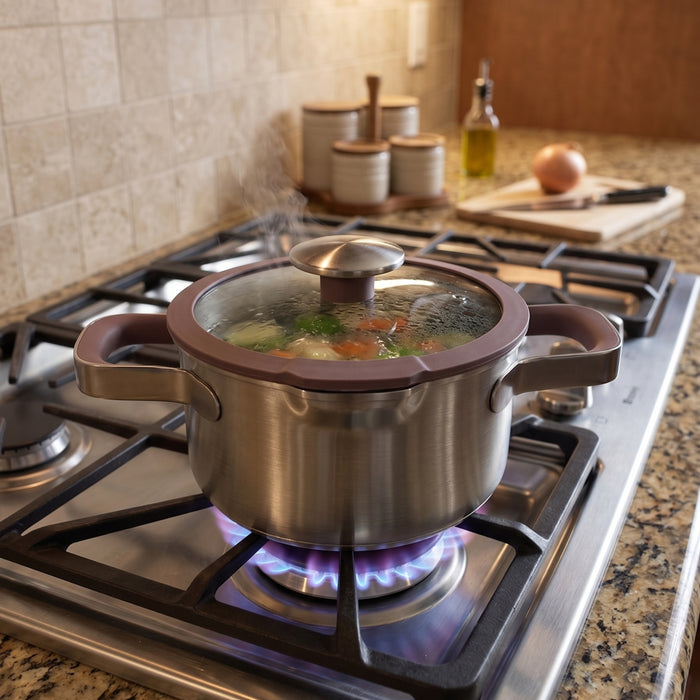 BergHOFF Elements 18/10 Stainless Steel 7" Stockpot 2qt. with Glass Lid, Purple