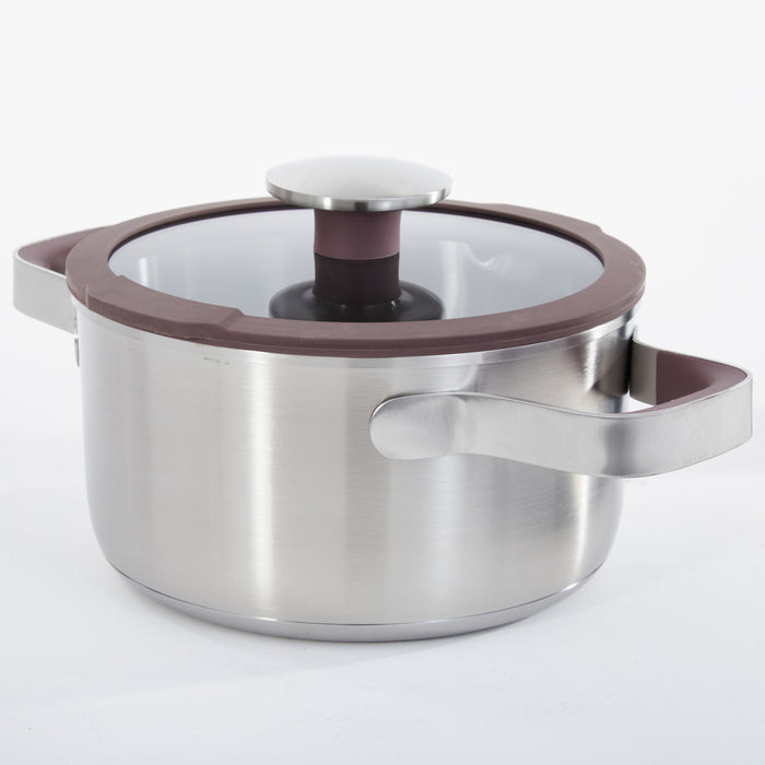 BergHOFF Elements 18/10 Stainless Steel 7" Stockpot 2qt. with Glass Lid, Purple