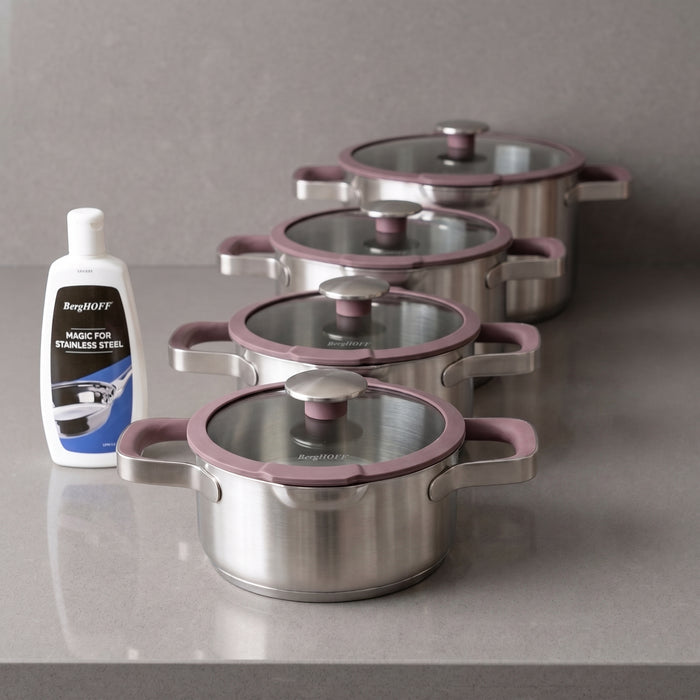 BergHOFF Elements 18/10 Stainless Steel 7" Stockpot 2qt. with Glass Lid, Purple