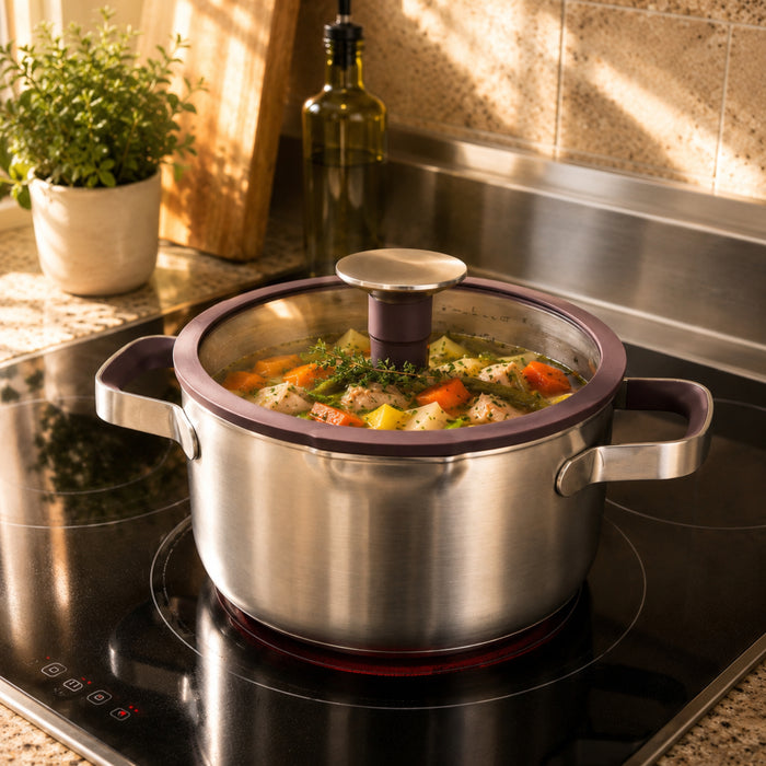 BergHOFF Elements 18/10 Stainless Steel 8" Stockpot 3qt. with Glass Lid, Purple