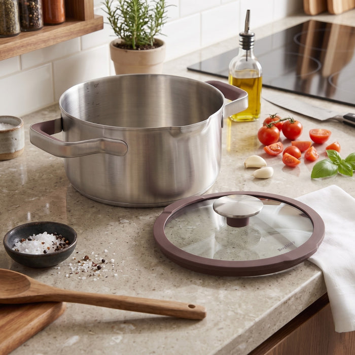 BergHOFF Elements 18/10 Stainless Steel 8" Stockpot 3qt. with Glass Lid, Purple
