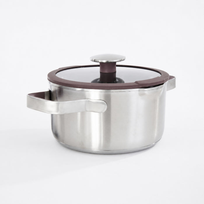 BergHOFF Elements 18/10 Stainless Steel 8" Stockpot 3qt. with Glass Lid, Purple