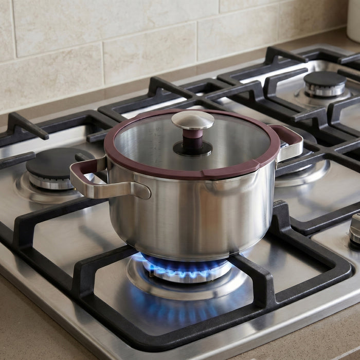 BergHOFF Elements 18/10 Stainless Steel 9.5" Stockpot 5.25qt. with Glass Lid, Purple