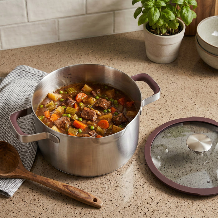 BergHOFF Elements 18/10 Stainless Steel 9.5" Stockpot 5.25qt. with Glass Lid, Purple