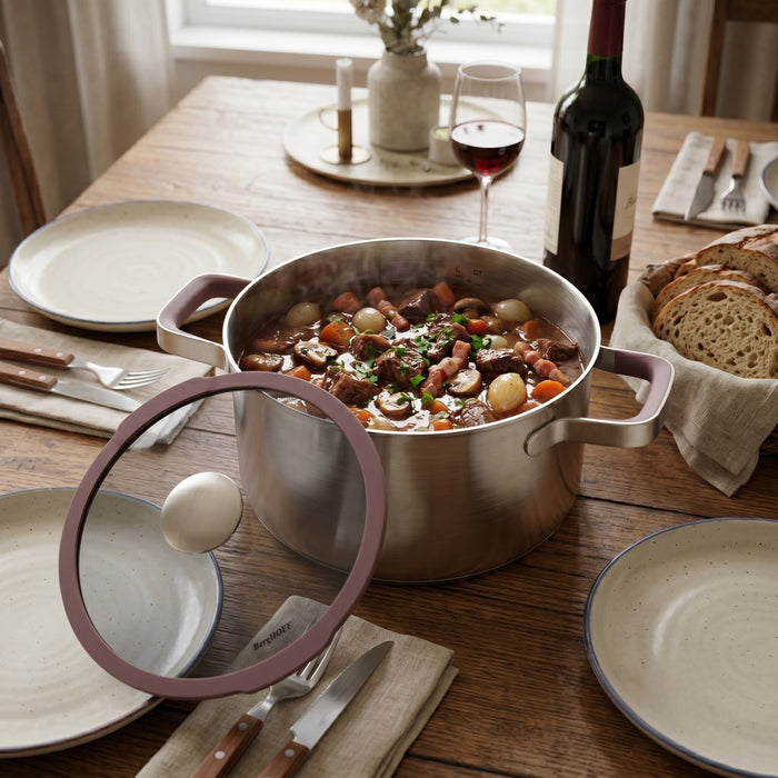 BergHOFF Elements 18/10 Stainless Steel 9.5" Stockpot 5.25qt. with Glass Lid, Purple