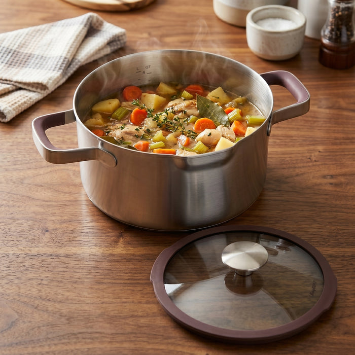 BergHOFF Elements 18/10 Stainless Steel 9.5" Stockpot 5.25qt. with Glass Lid, Purple