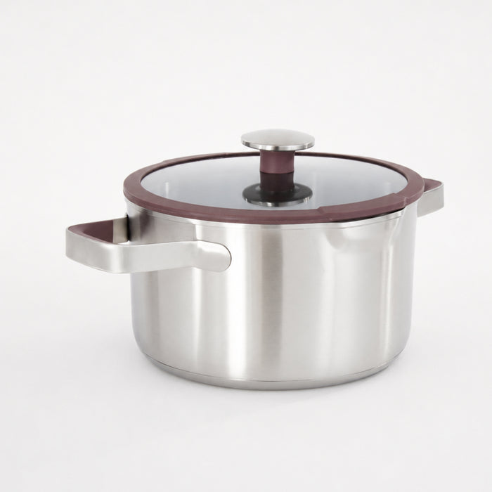 BergHOFF Elements 18/10 Stainless Steel 9.5" Stockpot 5.25qt. with Glass Lid, Purple