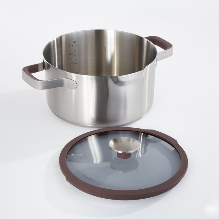 BergHOFF Elements 18/10 Stainless Steel 9.5" Stockpot 5.25qt. with Glass Lid, Purple
