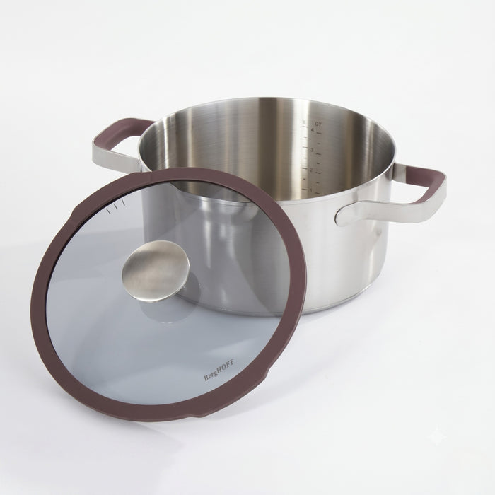 BergHOFF Elements 18/10 Stainless Steel 9.5" Stockpot 5.25qt. with Glass Lid, Purple