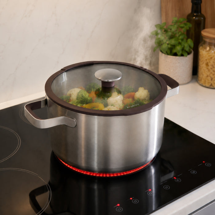 BergHOFF Elements 18/10 Stainless Steel 10" Stockpot 7.5qt. with Glass Lid, Purple