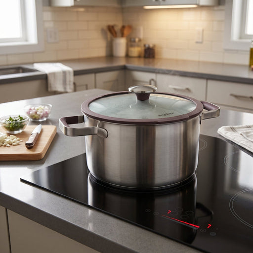 BergHOFF Elements 18/10 Stainless Steel 10" Stockpot 7.5qt. with Glass Lid, Purple - Stock Pots