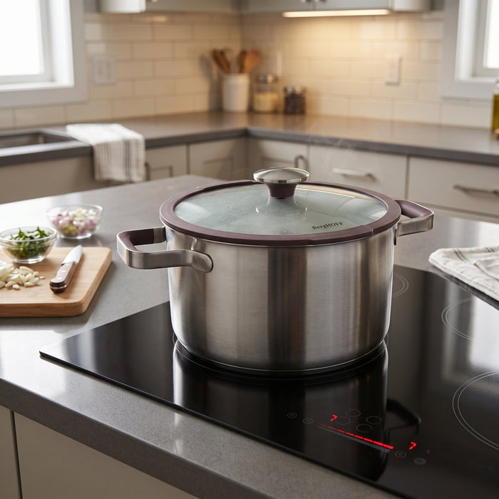 BergHOFF Elements 18/10 Stainless Steel 10" Stockpot 7.5qt. with Glass Lid, Purple