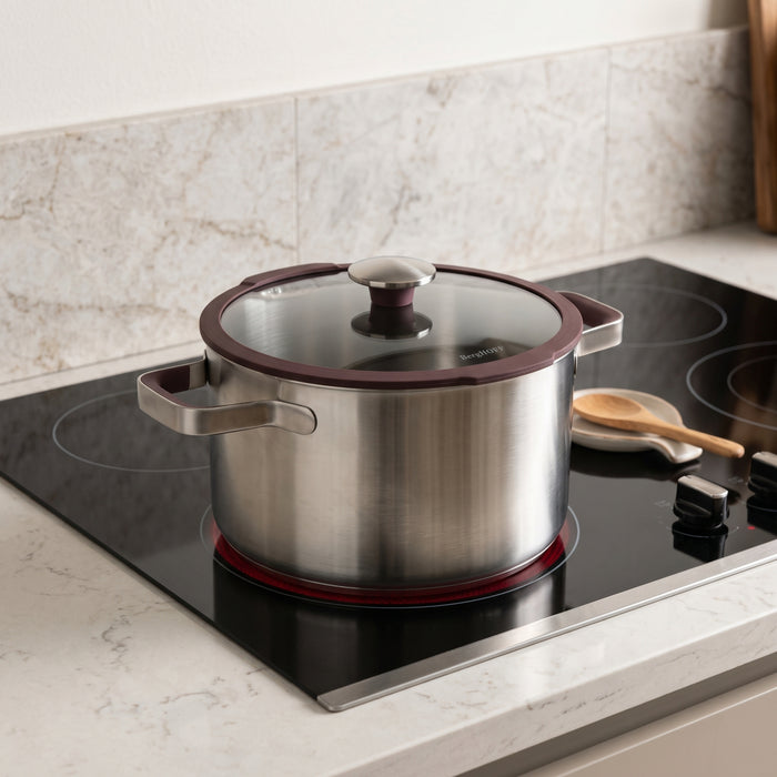 BergHOFF Elements 18/10 Stainless Steel 10" Stockpot 7.5qt. with Glass Lid, Purple