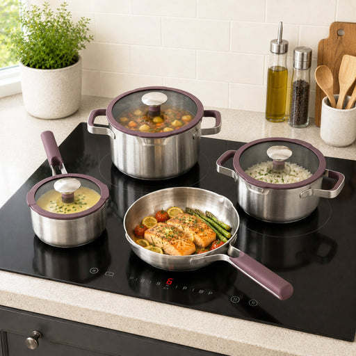 BergHOFF Elements 18/10 Stainless Steel 7pc Cookware Set, Purple - Cookware Sets