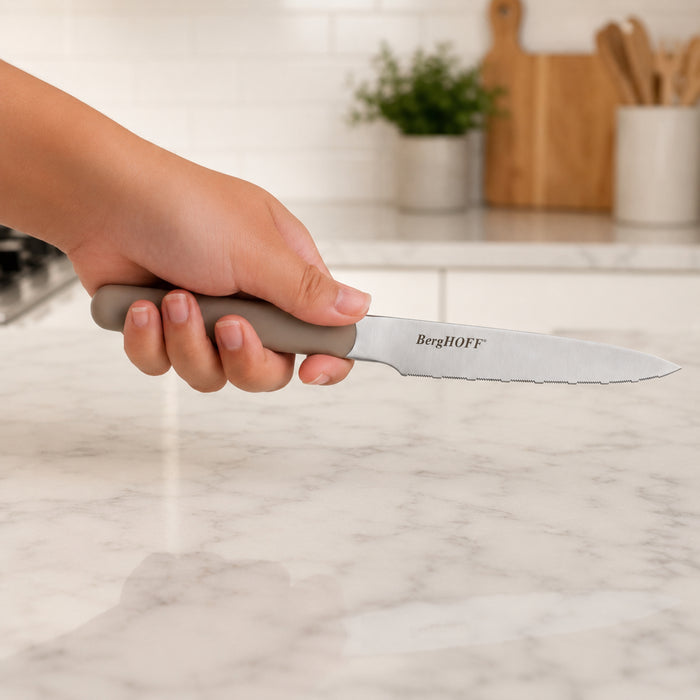 BergHOFF Elements Stainless Steel 4.5" Serrated Utility Knife, Sand
