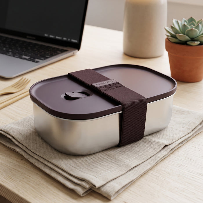 BergHOFF Nomad Lunch Box with Strap, Steel and Chocolate