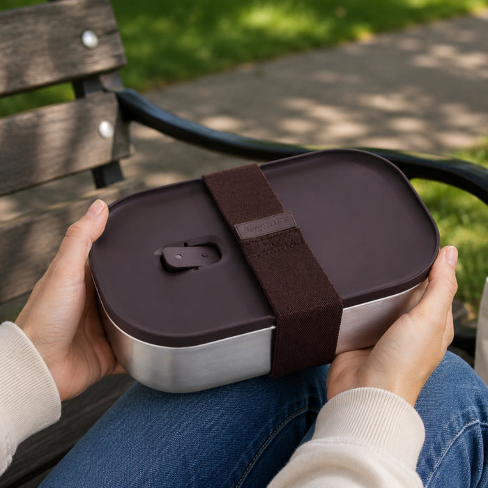 BergHOFF Nomad Lunch Box with Strap, Steel and Chocolate