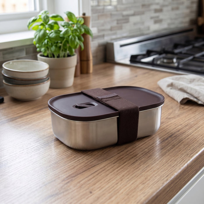 BergHOFF Nomad Lunch Box with Strap, Steel and Chocolate
