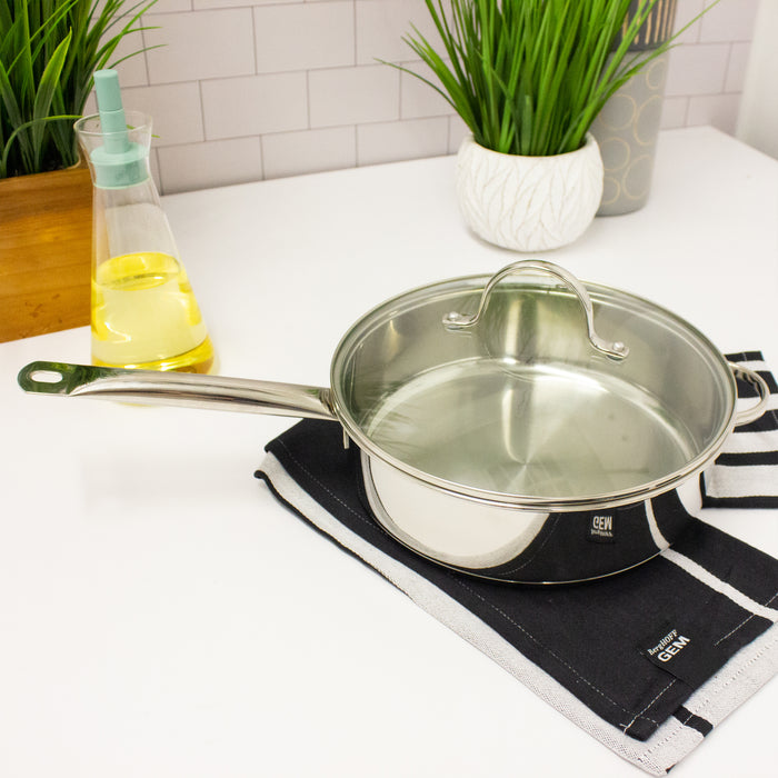 BELGIQUE Skillet Stainless Steel 3 Quart 10” Oven Safe Pan with Lid