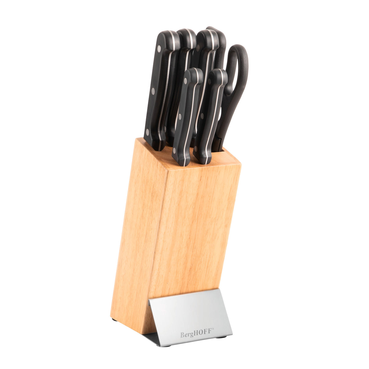 Quadra 7Pc Cutlery Set, Wood Block, Stainless Steel, Non-slip Base