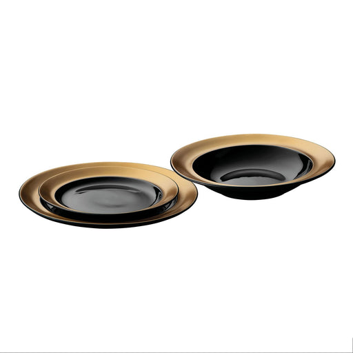 Image 1 of GEM 3Pc Plate Set , 2 Plates & Bowl, Black & Gold